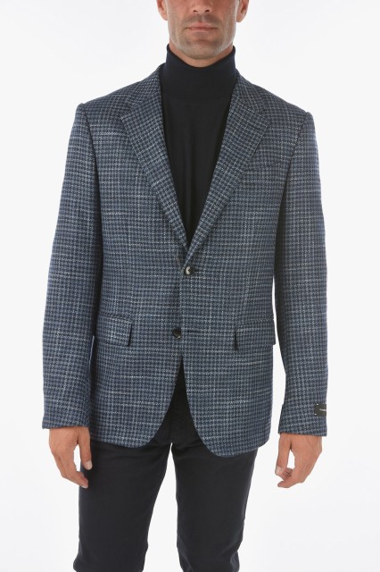 ERMENEGILDO ZEGNA エルメネジルド ゼニア Blue ジャケット 10FTK0 259519 7 メンズ EZ TAILORING HOUNDSTOOTH PATTERNED 2-BUTTON BLAZE