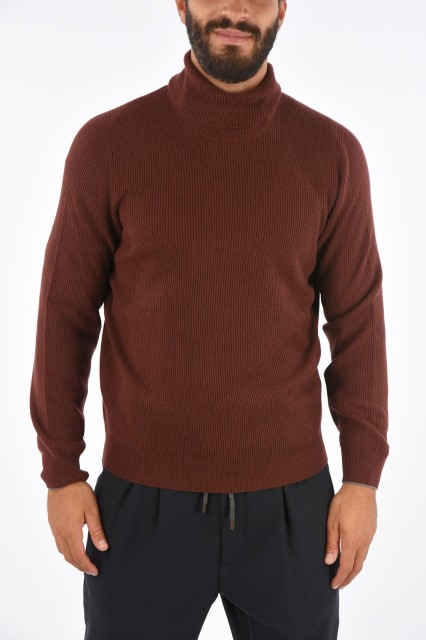 BRUNELLO CUCINELLI ブルネロ クチネリ Brown ニットウェア M2229503 T2000 CB126 メンズ RIBBED CASHMERE TURTLE-NECK SWEATER 【関税・