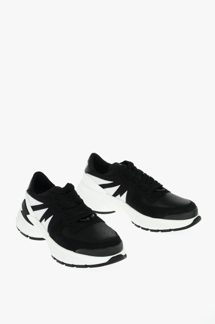 NEIL BARRETT ニール バレット Black ＆ White スニーカー PBCT331 M9008 1124 メンズ SNEAKERS TIGER BOLT WITH SUEDE LEATHER DETAILS