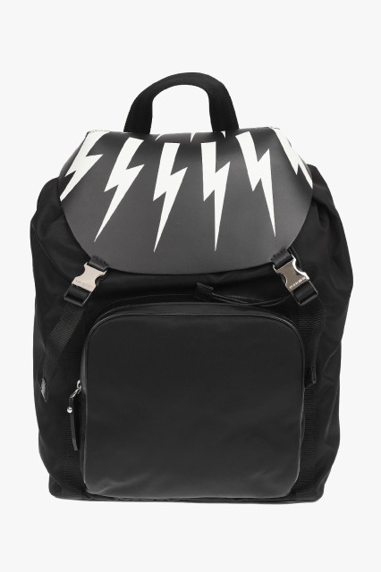 NEIL BARRETT ニール バレット Black バックパック PBBO209A N9102 524 メンズ LEATHER AND FABRIC FAIRISLE THUNDERBOLT BACKPACK 【関