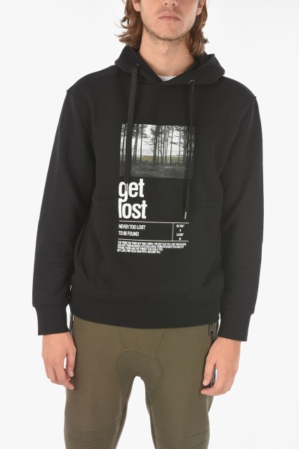 NEIL BARRETT ニール バレット Black トレーナー PBJS677S P543S 2854 メンズ HOODED GET LOST SWEATSHIRT WITH PRINT 【関税・送料無料