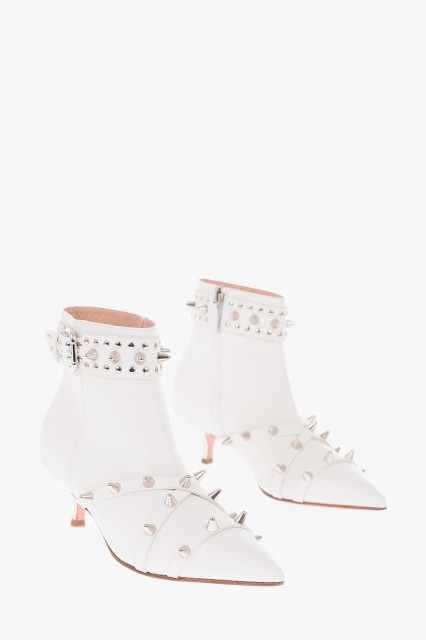 RED VALENTINO レッド ヴァレンティノ White ブーツ RQ2S0C01 KDD 031 LATTE レディース 6CM LEATHER ANKLE BOOTS WITH STUDS AND ZIP CL