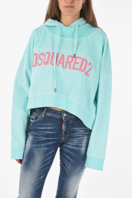 DSQUARED2 ディースクエアード Light blue トレーナー S75GU0386 S25462 968 レディース LOGO PRINTED 2-TONE CROP HOODIE 【関税・送料