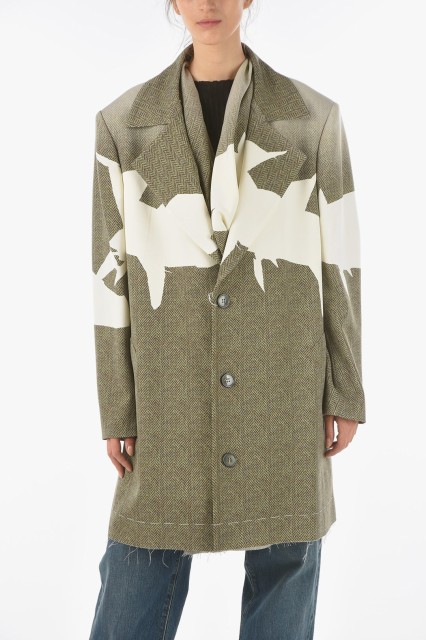 MAISON MARGIELA メゾン マルジェラ Bianco, Verde コート S29AM0345 S53065 001S レディース WOOL TWO-TONE COAT WITH HERRINGBONE PATT