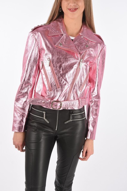 JUST CAVALLI ジャスト カヴァリ Pink ジャケット S02AM0324 N09298 374 レディース METALLIC LEATHER BIKER JACKET WITH STUDS 【関税・