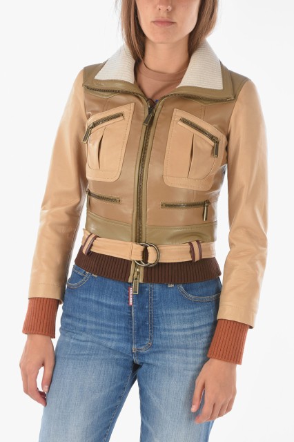 DSQUARED2 ディースクエアード Beige ジャケット S72AM0932 SY1572 159 レディース LEATHER JACKET WITH BELT 【関税・送料無料】【ラッ