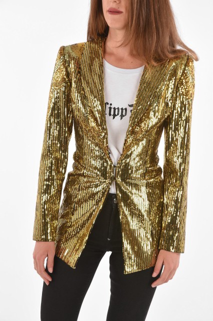 PHILIPP PLEIN フィリッププレイン Gold ジャケット S19C WRF0223 PTE003N 94 レディース COUTURE SHAWL LAPEL SEQUINED BLAZER 【関税・