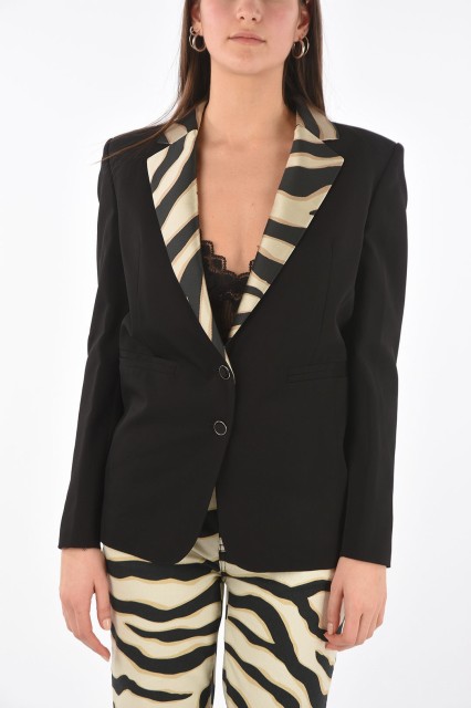 JUST CAVALLI ジャスト カヴァリ ジャケット S02BN0159 N39518 900 レディース SINGLE-BREASTED LINED BLAZER WITH ANIMAL PATTERNED LAP