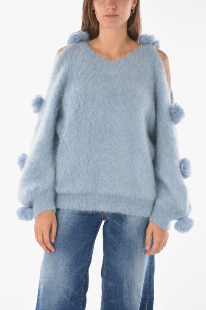 DSQUARED2 ディースクエアード Light blue ニットウェア S72HA1049 S17824 512 レディース COLD SHOULDER HEAVY CREW-NECK SWEATER WITH