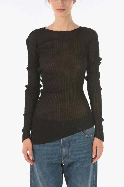 MAISON MARGIELA メゾン マルジェラ Black トップス S29HA0646S17724900 レディース LONG-SLEEVED ASYMMETRIC RIBBED STRETCH COTTON TOP