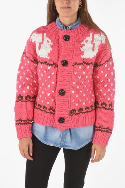 DSQUARED2 ディースクエアード Pink ニットウェア S72HA1059 S17815 962 レディース WOOL BLEND CREW-NECK CARDIGAN 【関税・送料無料】