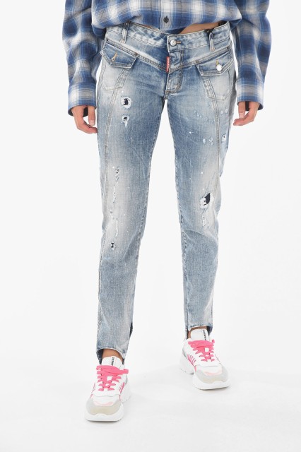 DSQUARED2 ディースクエアード Blue デニム S72LB0446 S30342 470 レディース VINTAGE EFFECT SKINNY FIT STIRRUP JEANS 【関税・送料無