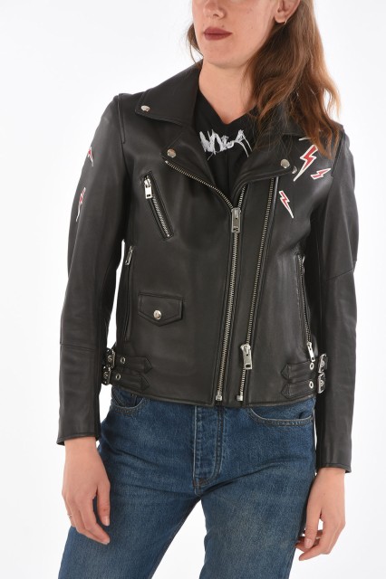 DIESEL ディーゼル Black ジャケット 00SME3 0AAZU 900 レディース CROPPED LEATHER CL-L-LYFA-BIGM BIKER JACKET WITH PRINT ON TH 【関