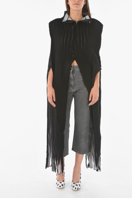 MAISON MARGIELA メゾン マルジェラ Black ファッション小物 S29TH0080 S16934 900F レディース MM0 PINSTRIPED MAXI CAPE WITH FRINGED