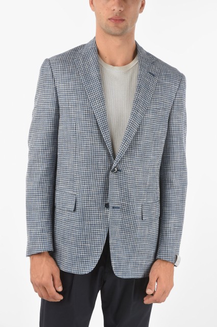 CORNELIANI コルネリアーニ Blue ジャケット 83XY77 9116937 005 メンズ FLAX BLEND GATE BLAZER WITH HOUNDSTOOTH PATTERN 【関税・送料