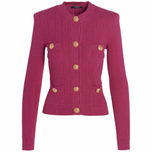 BALMAIN バルマン Fuchsia Logo button cardigan ニットウェア レディース 秋冬2022 YF1KL005KB394AM 【関税・送料無料】【ラッピング無