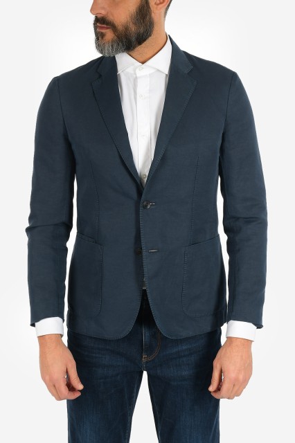 ERMENEGILDO ZEGNA エルメネジルド ゼニア Blue ジャケット ZZGY51 VUY82 B09 メンズ ZZEGNA COTTON AND LINEN 1 BUTTON BLAZER WITH CLA