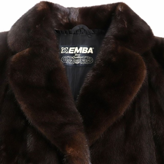 毛並み極美品 EMBA BLACKGLAMA MINK エンバ ブラックグラマ ミンク 本毛皮コート ダークブラウン 毛質艶やか・柔らか の