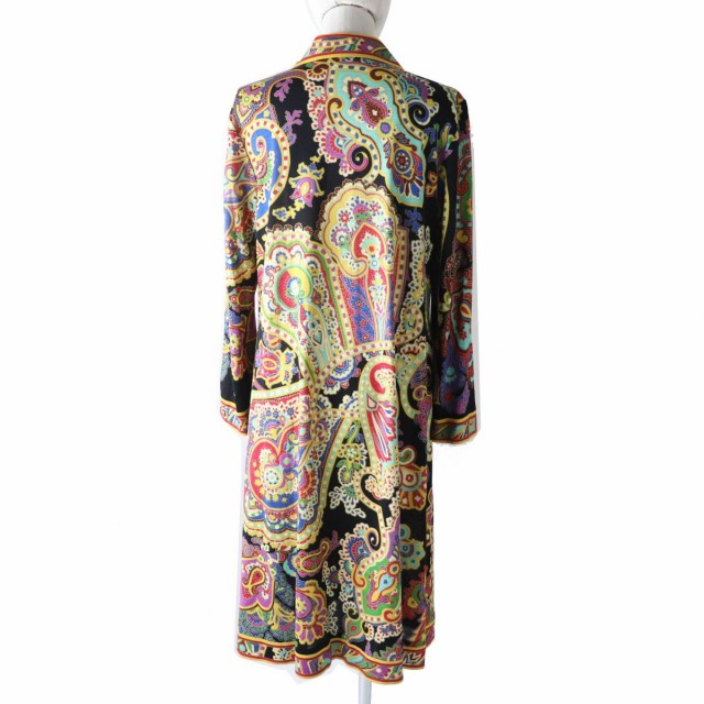 極美品 日本製 LEONARD FASHION レオナール ファッション 0380103 シルク×ウール シャツ風 長袖 超ロングワンピース