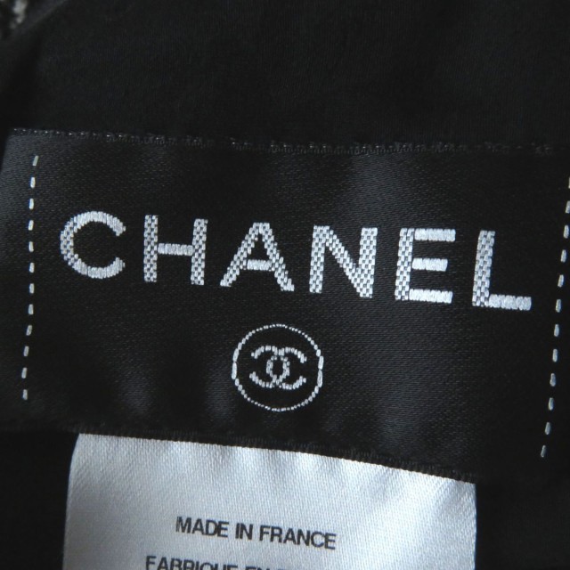 美品 正規品 フランス製 CHANEL シャネル P44299 レディース レザー切替 ツイード チュニック／ワンピース ココマークボタン