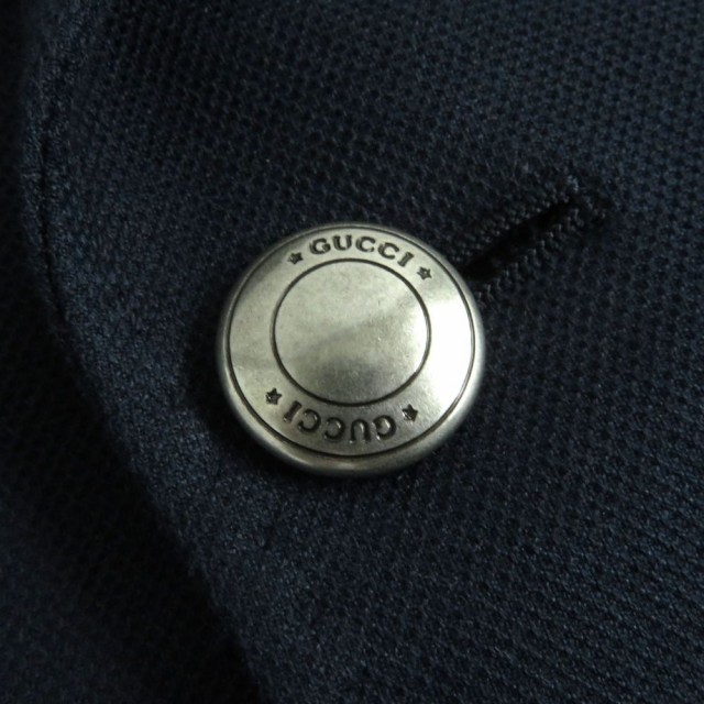 良品 グッチ ピークドラペル シルバーロゴボタン付き シングルジャケット/紺ブレザー ネイビー 44R イタリア製 正規品 メンズの通販はau