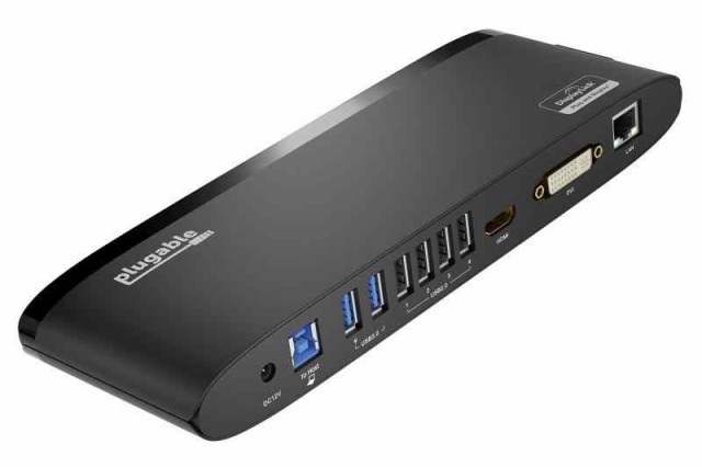 Plugable USB3.0 ドッキングステーション 横置き Windows および Mac 用 - デュアルモニター HDMI DVI VGA ポート ギガビット イーサネッ