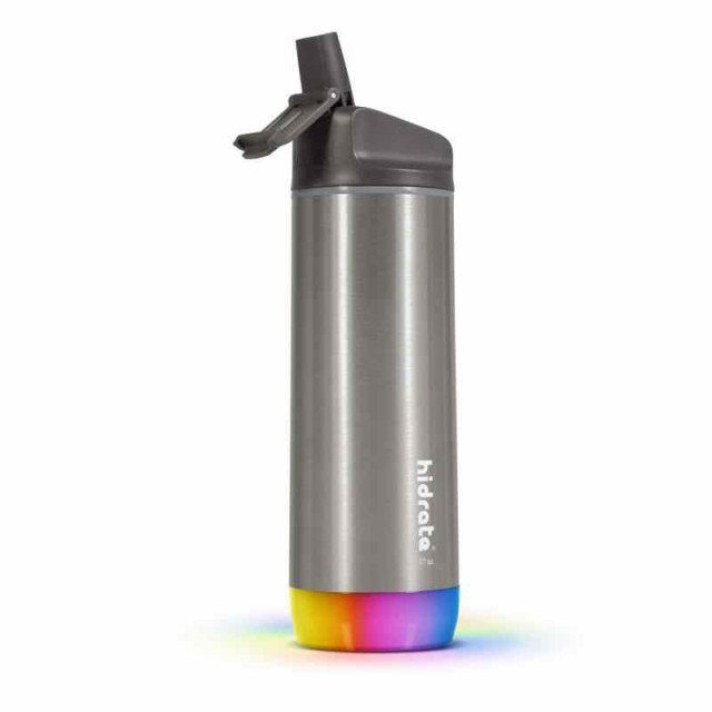 HidrateSpark STEEL Smart Water Bottle - Tracks Water Intake & Glows to Remind You to Stay Hydrated, Straw (17oz, Brushed)