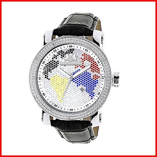 Luxurman Watches Worldface Mens Diamond Watch 018CT並行輸入品