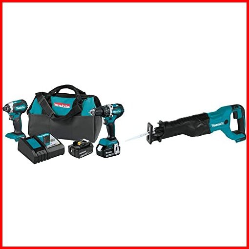 Makita XT269M 18V LXT Lithium-Ion Brushless Cordless 2-Pc Combo Kit 40Ah with XRJ04Z 18V LXT Lithium-Ion Cordless Recipro