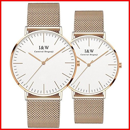 Couple Watches ExtraシンプルフラットMilanese Ultra Thin Quartzステンレススチールメッシュバンドfor Her