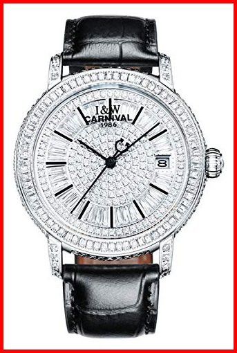 Women s Diamond Watch自動機械スワロフスキークリスタル本革ストラップスイスWatches ブラック