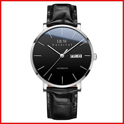 Men s Luxury WatchミニマリストUltra Thin Swiss Automatic Movementサファイアクリスタルアナログカーフ