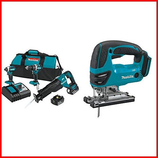 Makita XT328M 18V LXT Lithium-Ion Brushless Cordless 3-Pc Combo Kit 40Ah with XVJ03Z 18V LXT Lithium-Ion Cordless Jig Saw