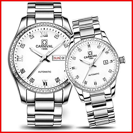 MASTOP Couple Watches Men and Women Automatic Mechanical Watch Fashion Chic for Her or His Set of 2 White並行輸入品