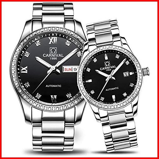 MASTOP Couple Watches Men and Women Automatic Mechanical Watch Fashion Chic for Her or His Set of 2 Black並行輸入品