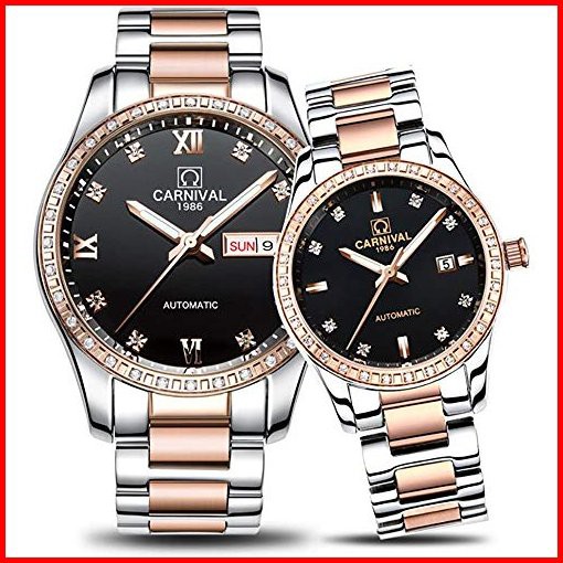 MASTOP Couple Watches Men and Women Automatic Mechanical Watch Fashion Chic for Her or His Set of 2 Rose Gold Back並行