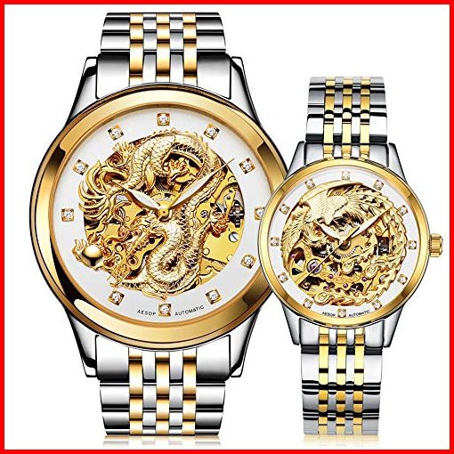 MASTOPHis and Her Couple Watches Sapphire Business Men Women Couple Set Automatic Mechanical Stainless Steel Waterproof Watch