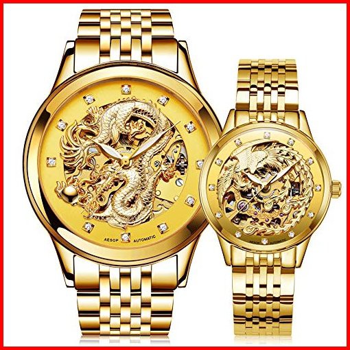 MASTOPHis and Her Couple Watches Sapphire Business Men Women Couple Set Automatic Mechanical Stainless Steel Waterproof Watch