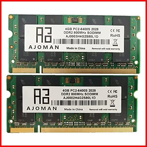 AJOMAN 8GB キット 4GBx2 PC2-6400 DDR2-800Mhz SoDIMM ノートパソコン RAM 非ECC アンバッファードノート