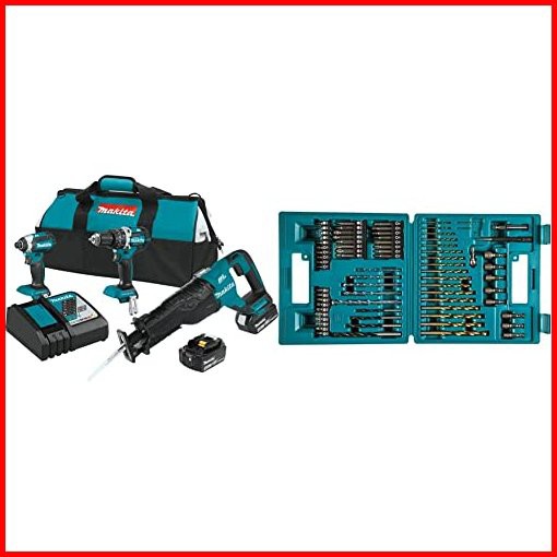 Makita XT328M 40 Ah 18V LXT Lithium-Ion Brushless Cordless Combo Kit 3 Piece B-49373 75 PC Metric Drill and Screw Bit Set