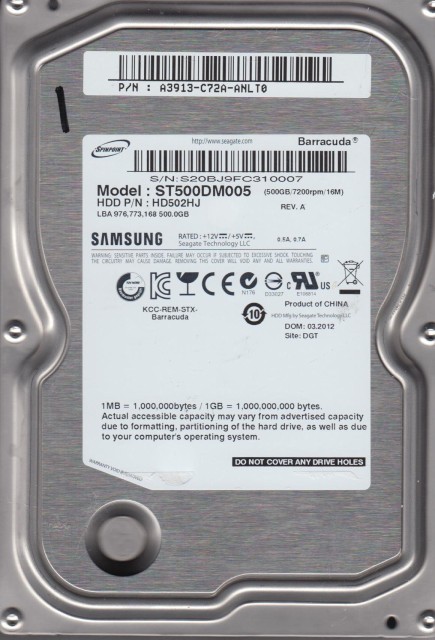 サムスン ST500DM005 HD502HJ REV A Samsung 500GB SATA 35 Hard Drive