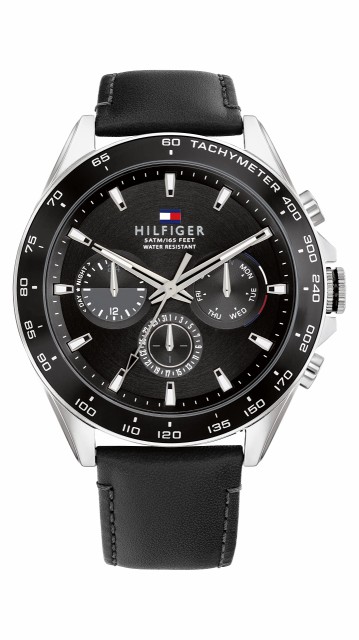 トミー ヒルフィガー Tommy Hilfiger Mens Stainless Steel Quartz Watch with Leather Strap Black 22 Model 1791964