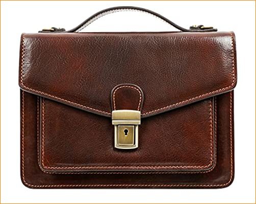 Time Resistance Leather Briefcase Small Shoulder Bag Messenger Handmade in Italy