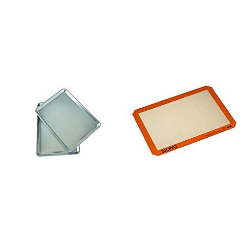 Nordic Ware Natural Aluminum Commercial Bakers Half 【お買得】 Sheet 2 Baking Non-Stick Silver Mat Silicone Pack Silpat Premium 88%OFF H
