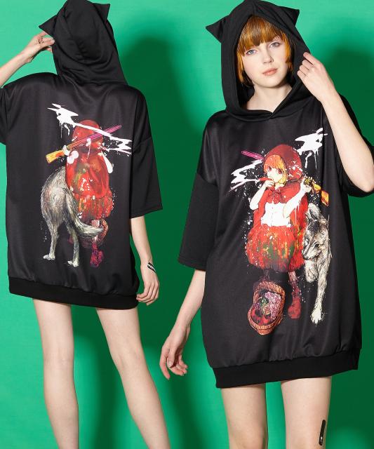 注目ブランド Ankorock アンコロック メンズ 猫耳 パーカー レディース プルオーバー 半袖 ビッグ 女の子 ガール 赤ずきん ブランド直営 Www Iacymperu Org