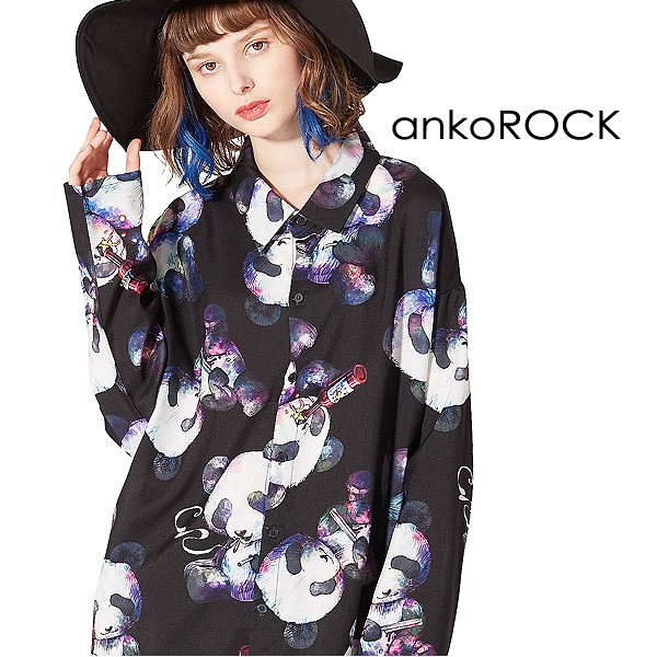 正規品 Ankorock アンコロック シャツ メンズ ブラウス レディース ユニセックス 服 ブランド 長袖 ロング丈 総柄 ぱんだ パンダ かわいい プリ 欠品カラー再入荷 Www Songtainews Net