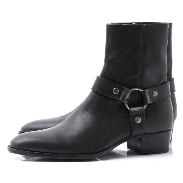 あす着 サンローランパリ Saint Laurent Paris 超激得sale ジップアップ ブーツ Harness Wyatt Boots メンズ Stone Washed Leather In
