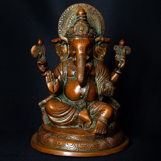 数量は多 ガネーシャ ブロンズ製 21cm 仏像 神像 銅像 インド 神様 置物 エスニック アジア 雑貨