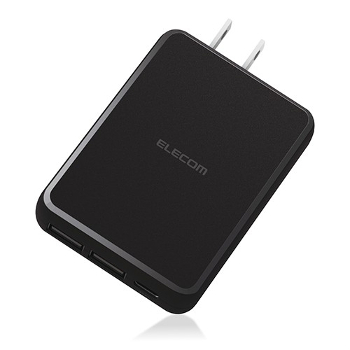 エレコム EC-AC07BK ブラック は自分にプチご褒美を GaN 最大の割引 USB C×1+A×2 PD対応 PD30W+12W AC充電器