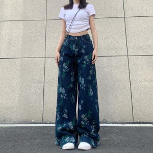 パンツ ズボン プリント スリット ハイウエスト 体型カバー 大きいサイズあり 原宿系ファッション 韓国風 ダンス 衣装 ダンサー ヒップホ